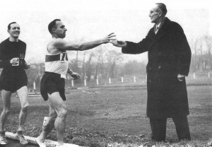 1953.11.20 Wally receiving refreshments during setting his 24 hour World record.